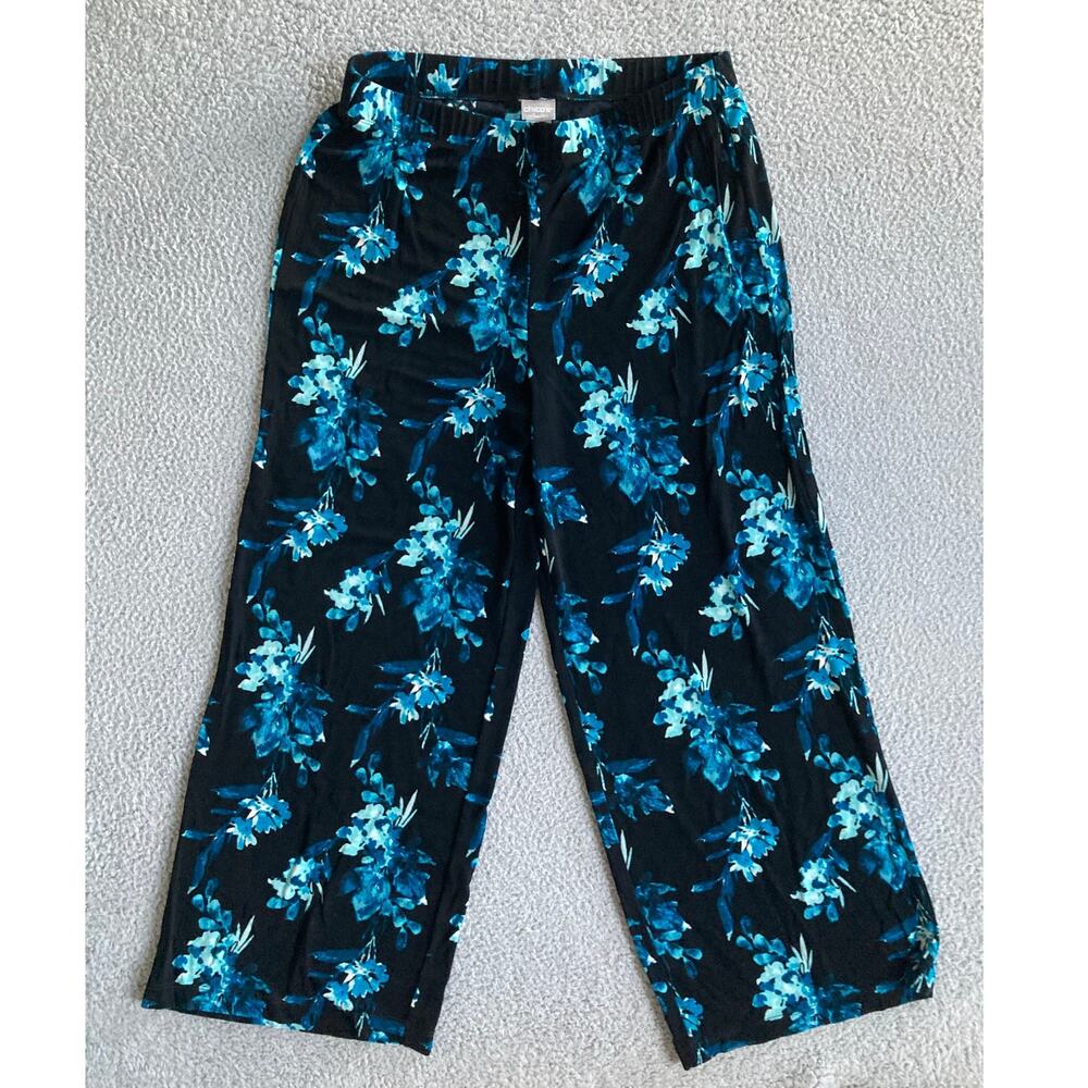 Chicos Travelers Pant Medium Petite Floral Slinky Stretch Pull On Wide Leg 1P MP